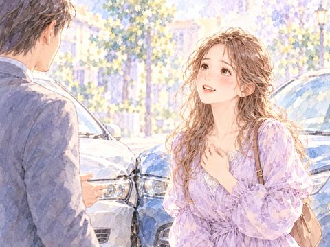 追突事故の相手と和解して胸をなで下ろす女性