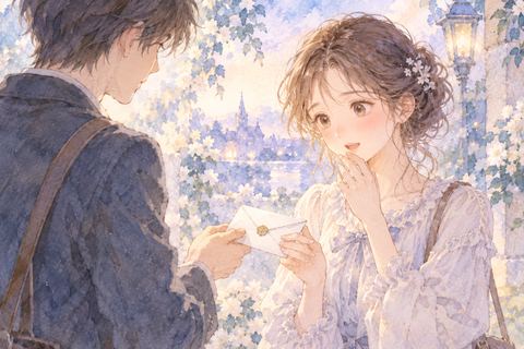 好きな男性から手紙を受け取り頬を染める女性