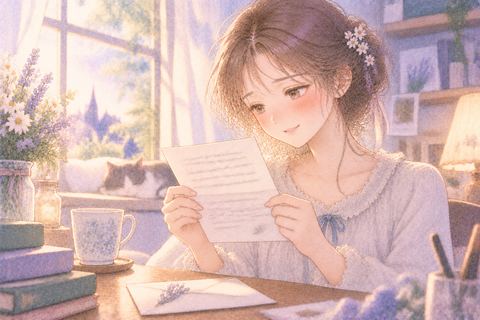 手書きの手紙を丁寧に読む女性