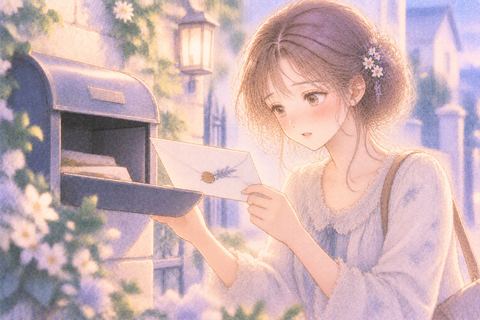 郵便受けから自分宛ての手紙を取り出す女性