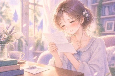 手紙を受け取り嬉しそうに微笑む女性