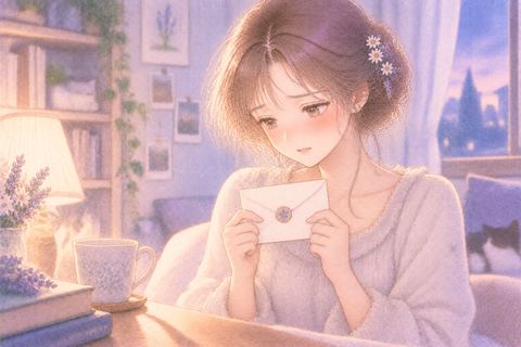 封筒を前に不安そうにためらう女性
