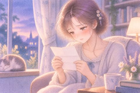 手紙を読み静かに悲しむ女性