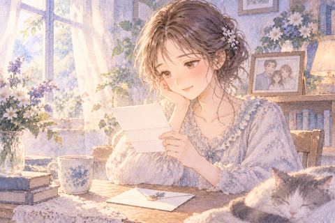 家族からの手紙を読んでほっとする女性