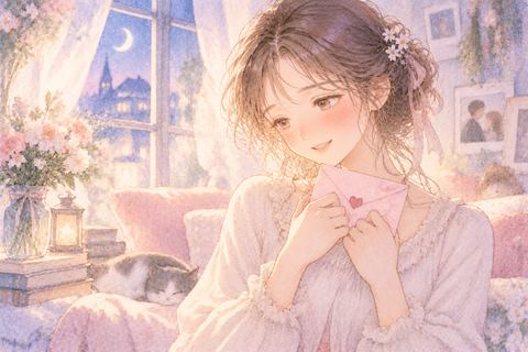 ラブレターを胸元で大切そうに持つ女性