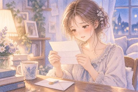 謝罪の手紙を読み複雑な表情を浮かべる女性