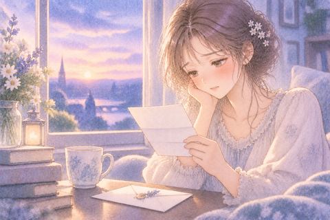別れの手紙を読み寂しそうにする女性