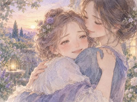 仲直りした友人と抱き合い安心して涙を流す女性