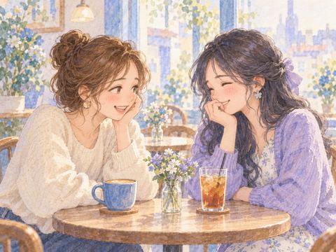 言い争ったあと友達と笑いながら仲直りする女性