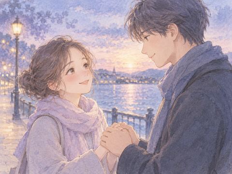 彼氏と仲直りして優しく手をつなぐ女性