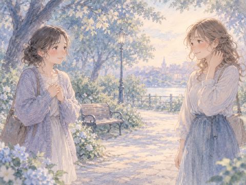 絶縁した友達と再会し懐かしそうに見つめ合う女性