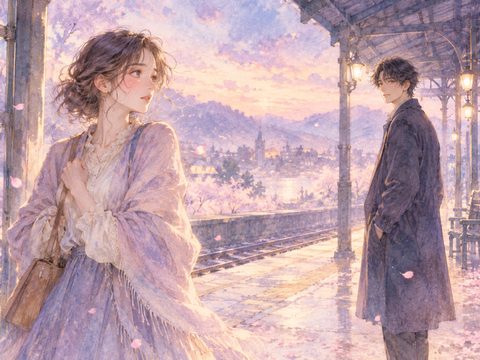昔の恋人と駅のホームで再会し懐かしそうに見つめる女性