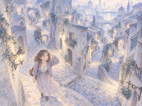 似た路地が続く知らない街で目的の建物を探す女性