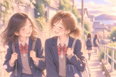 昔の友達と再会して笑う女性
