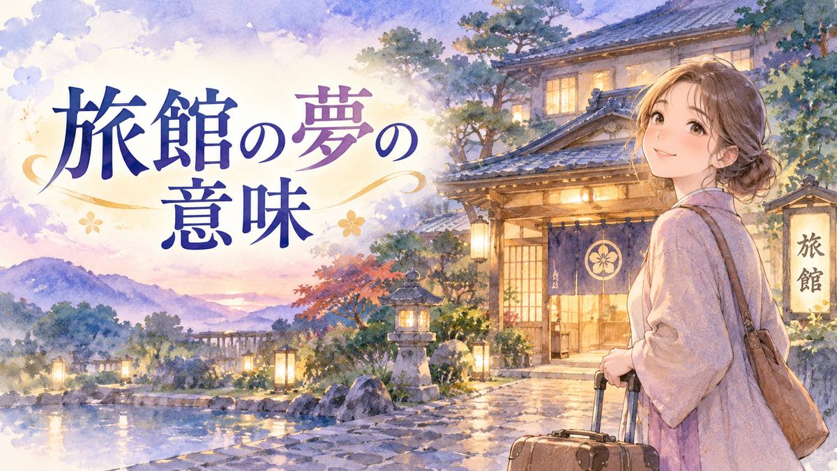 幻想的な和風旅館を前に微笑む大人の女性と温かな玄関の光