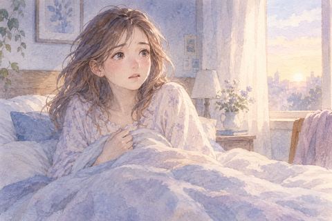 涙を流しながら夢から目覚める大人の女性