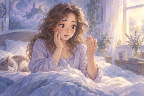 目覚めて頬の涙に気づく大人の女性