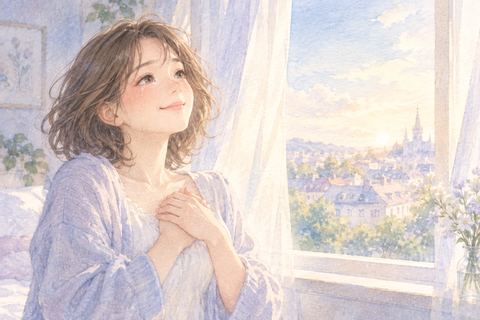 悲しい夢の後に穏やかな表情で朝を迎える女性