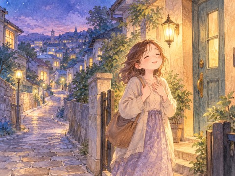 迷った街から帰り自宅の玄関でほっとする女性