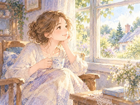 見知らぬ家の窓辺で安心してくつろぐ女性