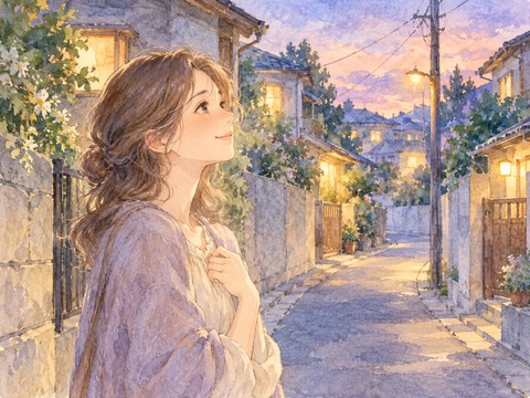 知らない住宅街で懐かしそうに微笑む女性