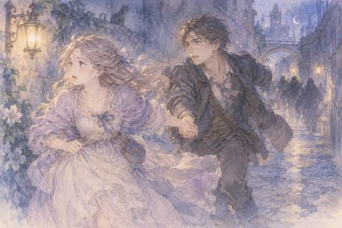 手を取り合って逃げる大人の女性と同行者