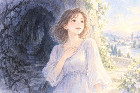 安全な場所へたどり着き安堵する女性
