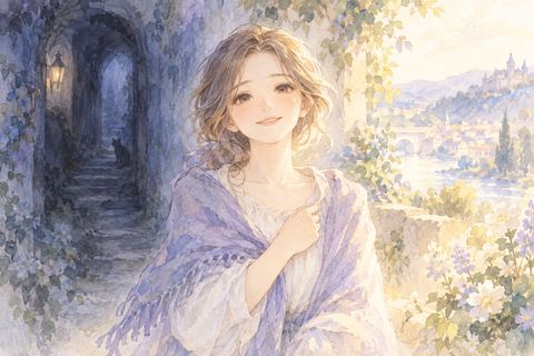 明るい場所に着き安心する大人の女性