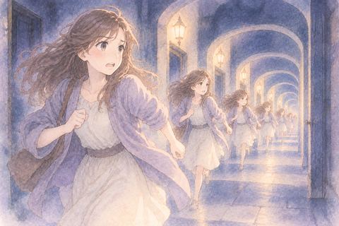 同じ通路を何度も走る大人の女性