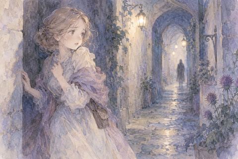 遠くの怪しい人影に気づく大人の女性