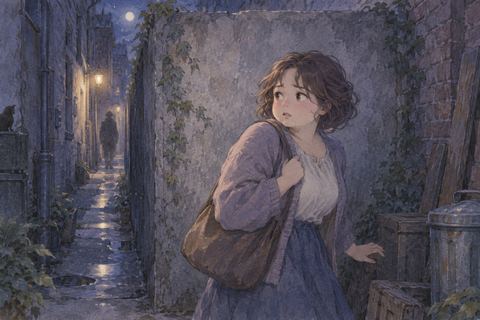行き止まりで逃げ道を探す大人の女性