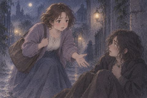 怖い中で倒れた人へ手を伸ばす女性
