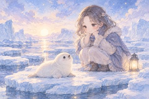 赤ちゃんのアザラシを優しく見守る大人の女性