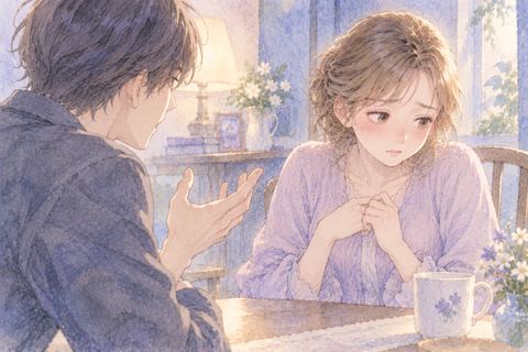 問いかけられて言葉に詰まる大人の女性