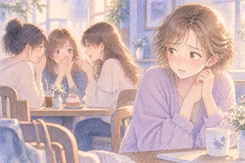 友達同士の視線を受けて戸惑う大人の女性