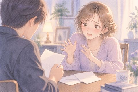 秘密を知られて慌てて言い訳する大人の女性