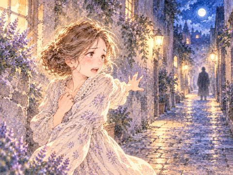 暗い路地で人影を怖がり助けを呼ぶ女性