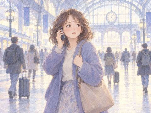 はぐれた相手にスマホで電話をかけようとする女性