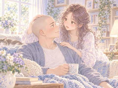 坊主頭になった成人の家族を心配そうに見守る女性