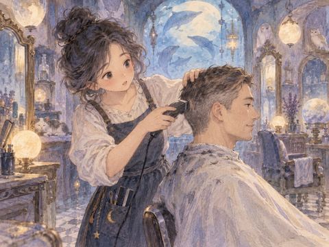 見知らぬ成人の髪をバリカンで整える女性