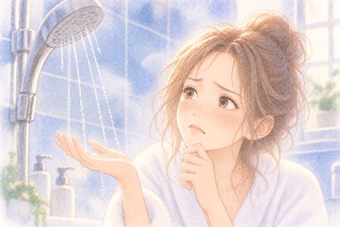 弱いシャワーの水に困る女性