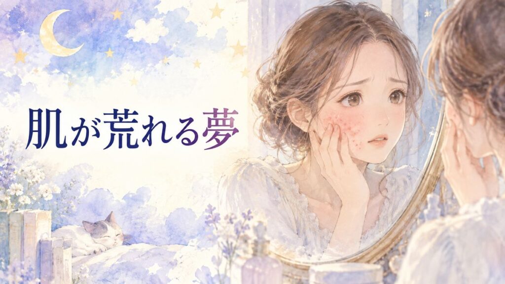 鏡に映る肌荒れした顔を気にする大人の女性