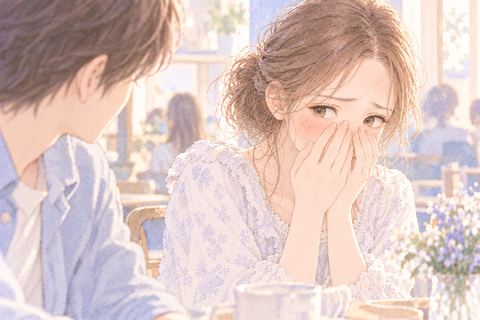 肌荒れを人に見られて頬を隠す大人の女性