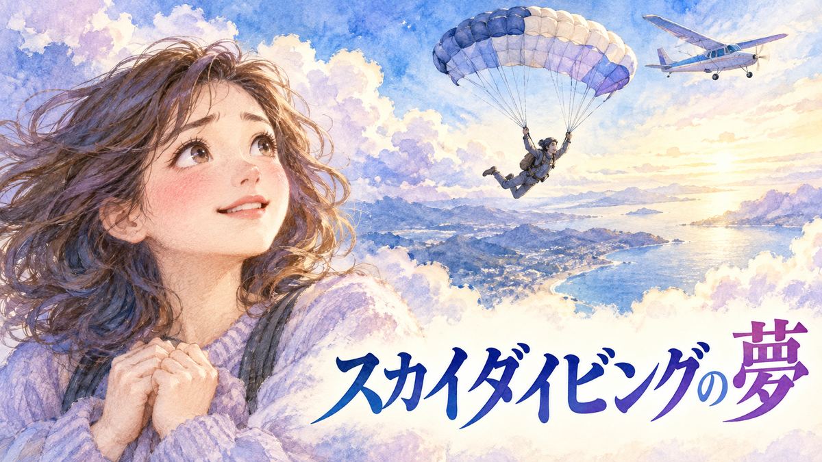 空を飛ぶパラシュートを見上げる優しい表情の大人の女性