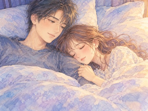 男性の腕枕で安心して眠る女性