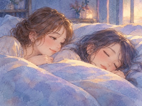 隣の女性の寝息を聞いて安心して眠る女性