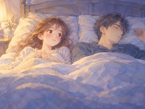 隣の男性を意識して頬を赤らめる女性