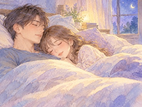 恋人の男性と安心して寄り添い眠る女性