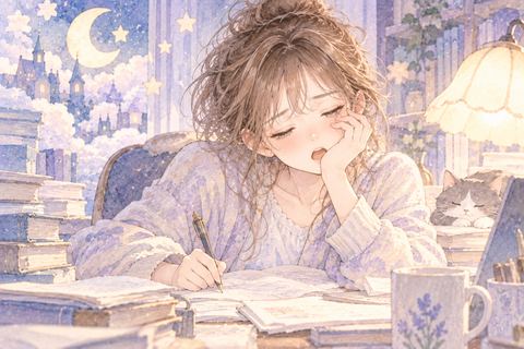 夢の中で作業中に強い眠気を感じる女性