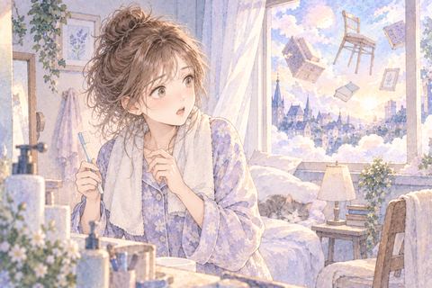 起きたつもりの部屋がまだ夢だと気づく女性
